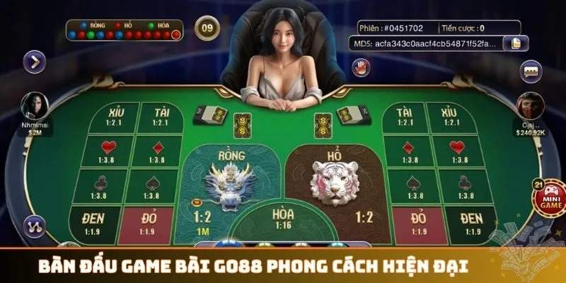 Bàn đấu game bài GO88 mang phong cách hiện đại