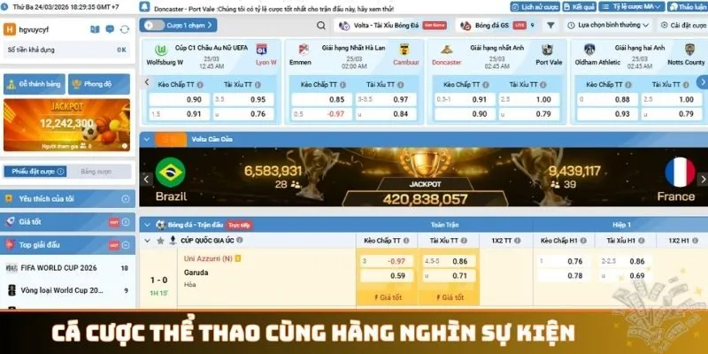 Cá cược thể thao cùng hàng nghìn sự kiện