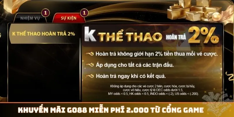 Khuyến mãi GO88 miễn phí 2.000 từ cổng game